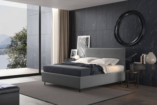 Talamo Italia Letto contenitore singolo Puccini, Made in Italy, Struttura in tessuto imbottito, Adatto a materasso 80x190 cm, Grigio