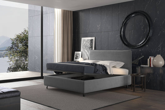 Talamo Italia Letto contenitore singolo Puccini, Made in Italy, Struttura in tessuto imbottito, Adatto a materasso 80x190 cm, Grigio