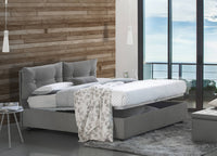 Letto singolo Amaro, Letto contenitore con rivestimento in tessuto, Made in Italy, Apertura frontale, adatto per materasso cm 80x190, Grigio