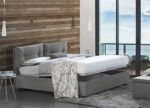 Letto singolo Amaro, Letto contenitore con rivestimento in tessuto, Made in Italy, Apertura frontale, adatto per materasso cm 80x190, Grigio
