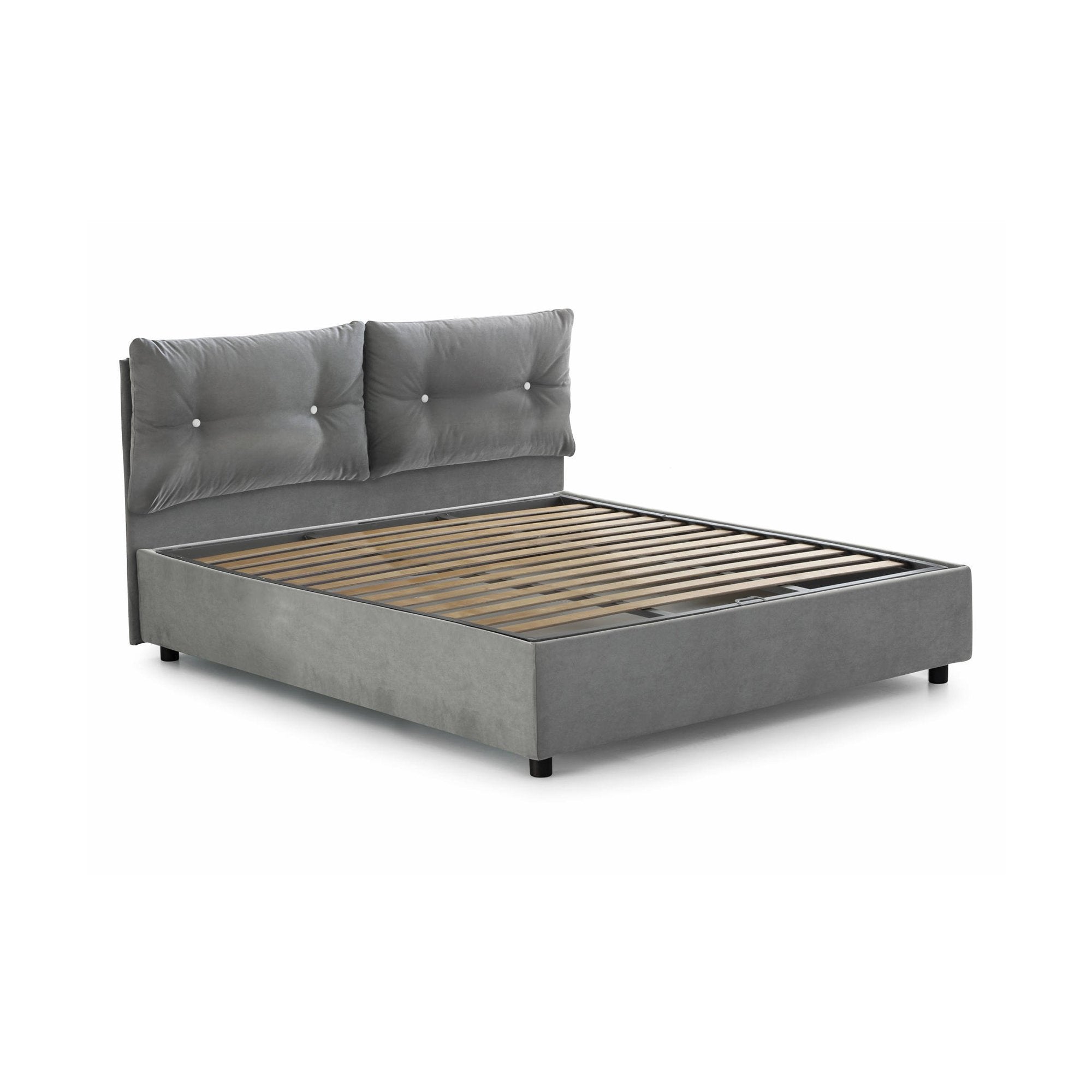 Letto singolo Amaro, Letto contenitore con rivestimento in tessuto, Made in Italy, Apertura frontale, adatto per materasso cm 80x190, Grigio
