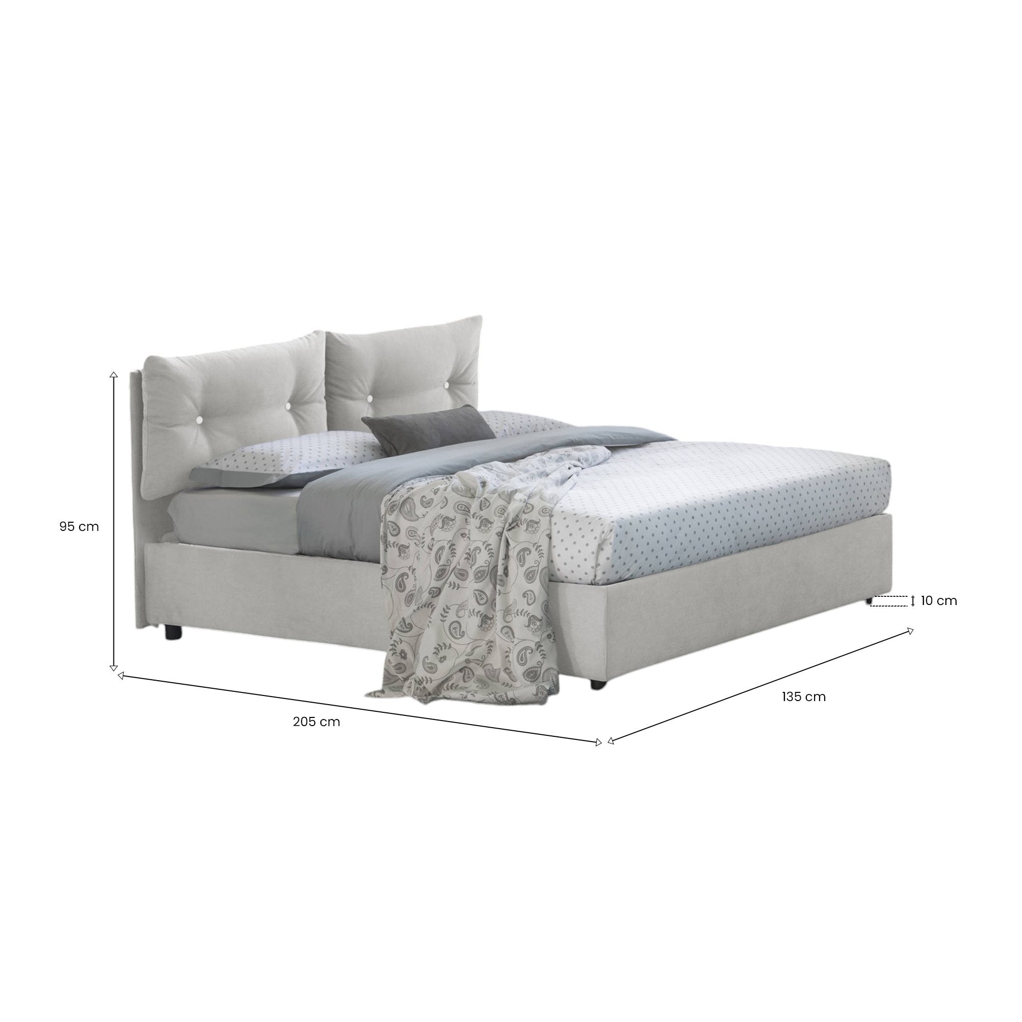 Letto piazza e mezza Agamennone, Letto contenitore con rivestimento in tessuto, Made in Italy, Apertura frontale, adatto per materasso cm 120x190, Bianco