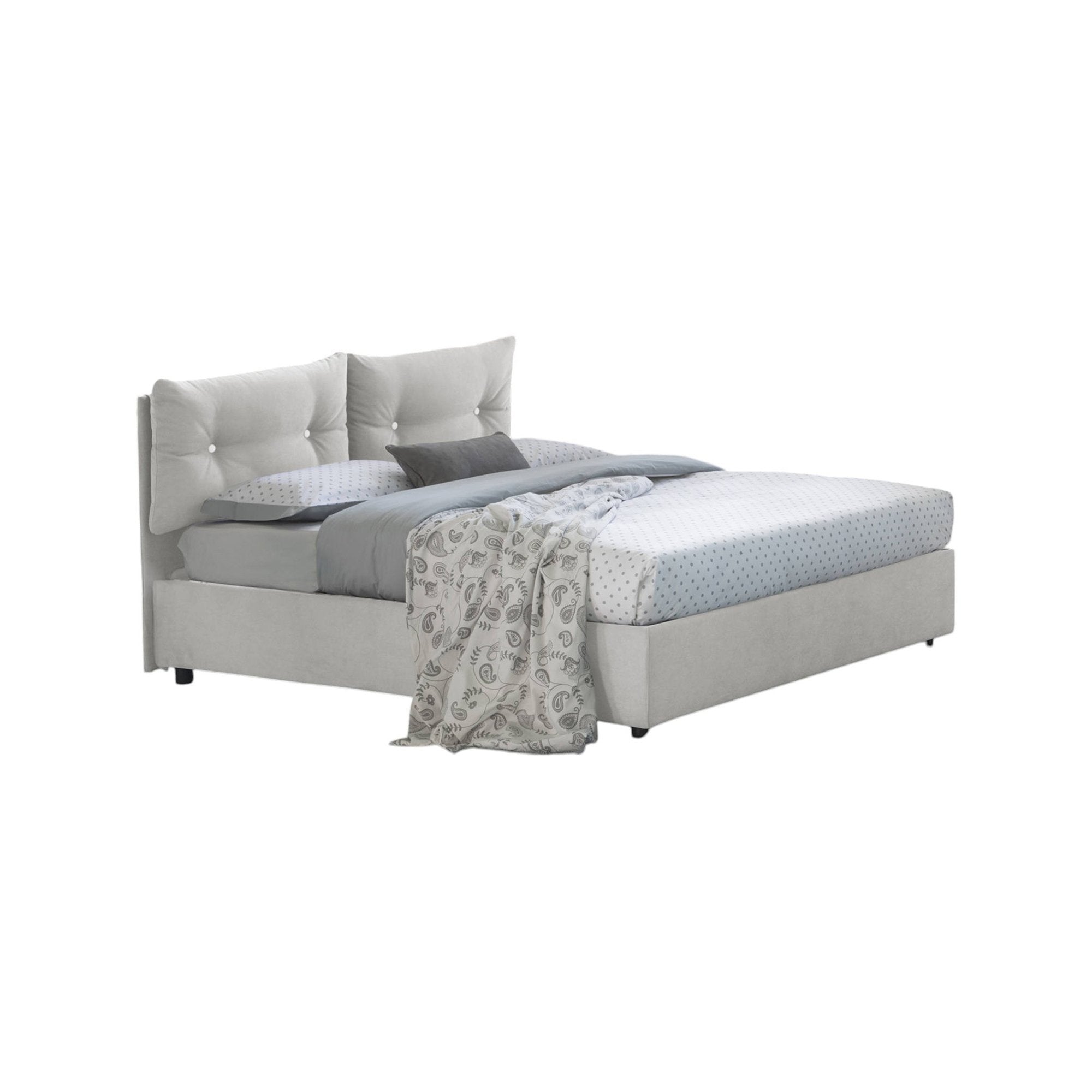 Letto piazza e mezza Agamennone, Letto contenitore con rivestimento in tessuto, Made in Italy, Apertura frontale, adatto per materasso cm 120x190, Bianco
