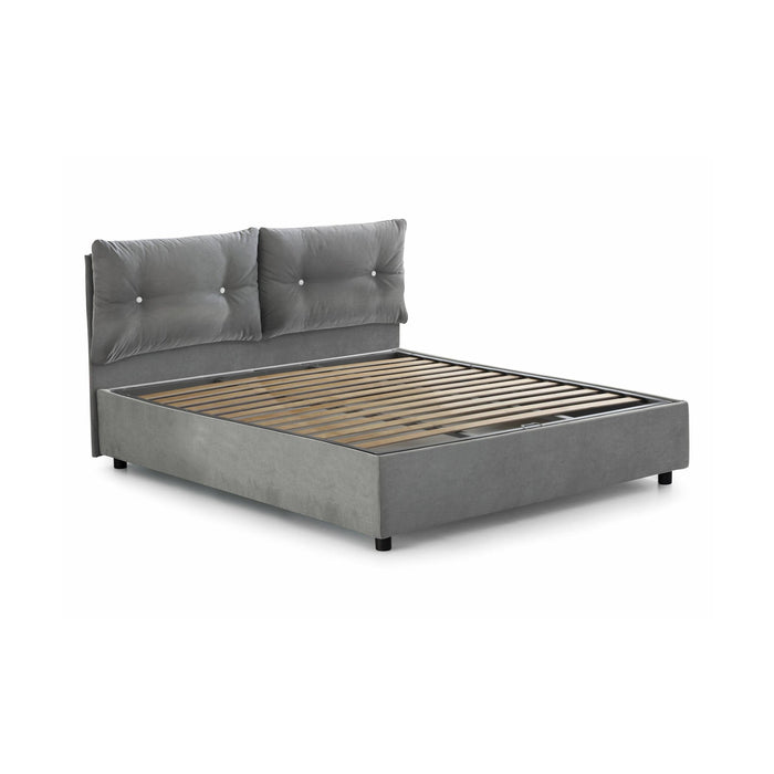 Letto piazza e mezza Agamennone, Letto contenitore con rivestimento in tessuto, Made in Italy, Apertura frontale, adatto per materasso cm 120x190, Grigio