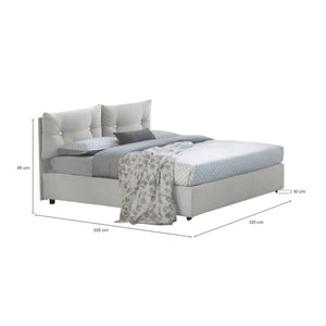 Letto piazza e mezza Arieta, Letto contenitore con rivestimento in tessuto, Made in Italy, Apertura frontale, con materasso cm 120x190 incluso, Bianco