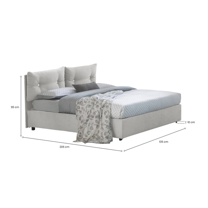Letto piazza e mezza Arieta, Letto contenitore con rivestimento in tessuto, Made in Italy, Apertura frontale, con materasso cm 120x190 incluso, Bianco