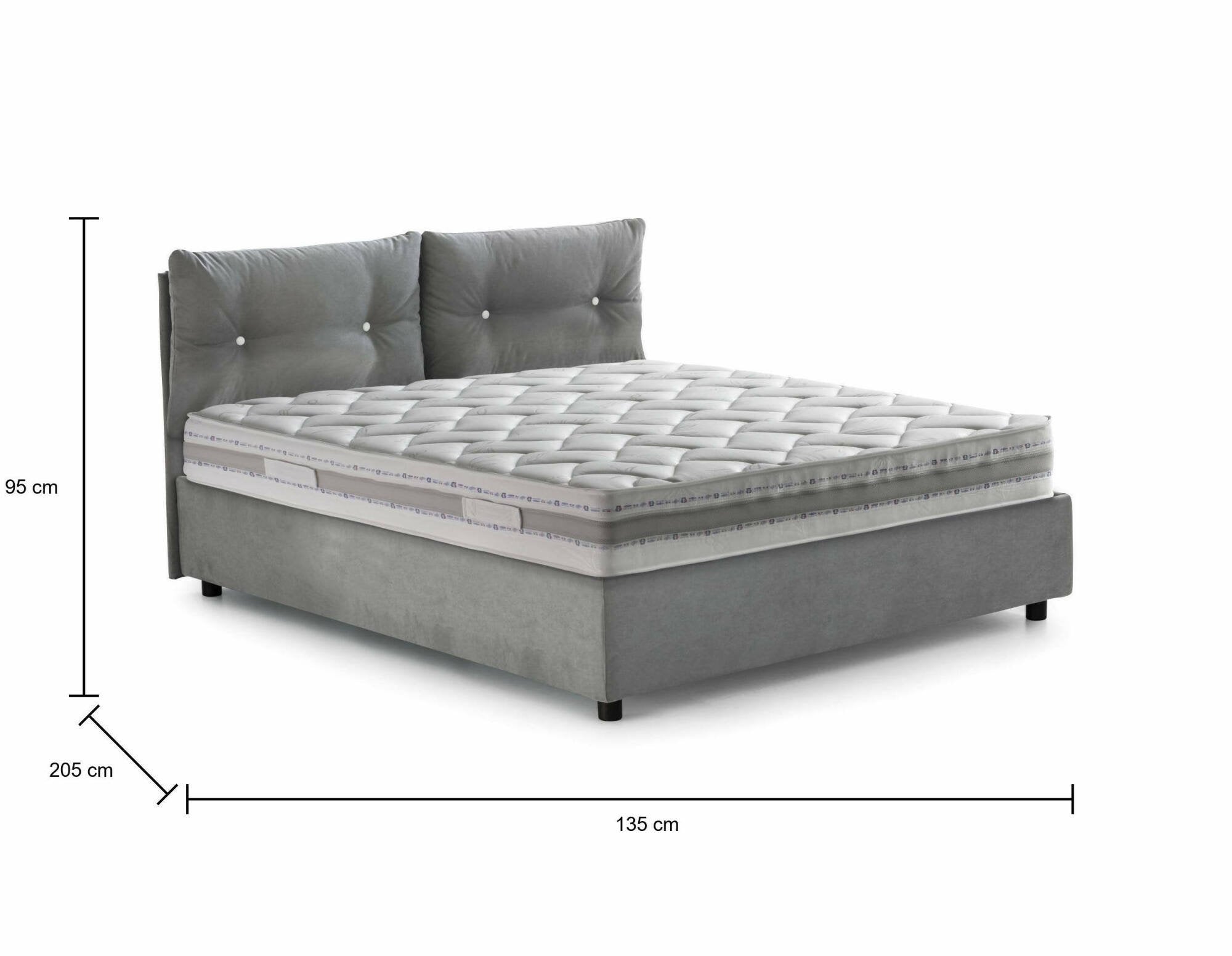 Letto piazza e mezza Arieta, Letto contenitore con rivestimento in tessuto, Made in Italy, Apertura frontale, con materasso cm 120x190 incluso, Grigio