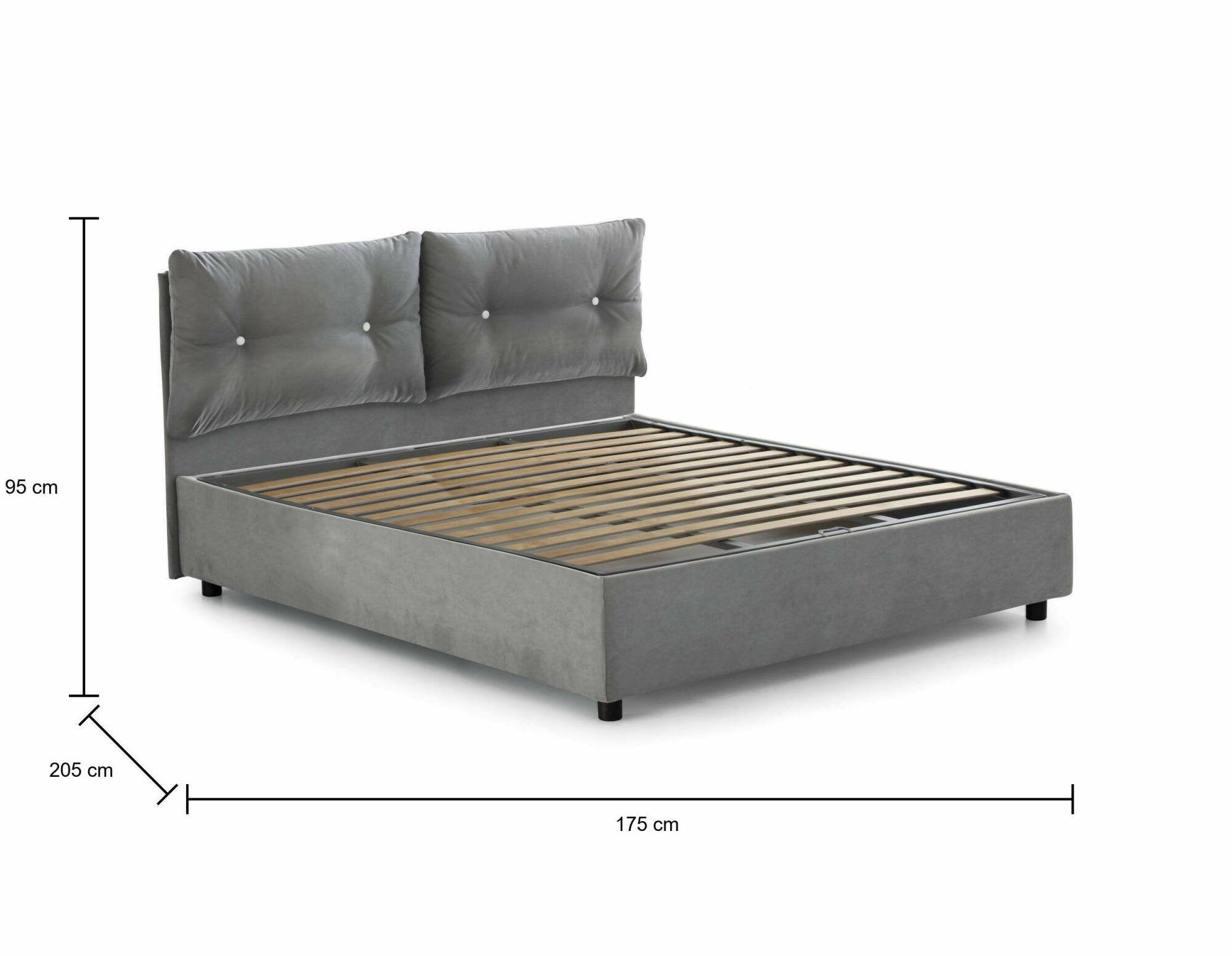 Letto matrimoniale Abbaione, Letto contenitore con rivestimento in tessuto, Made in Italy, Apertura frontale, adatto per materasso cm 160x190, Grigio