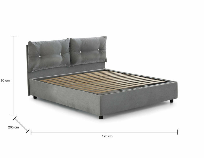 Letto matrimoniale Abbaione, Letto contenitore con rivestimento in tessuto, Made in Italy, Apertura frontale, adatto per materasso cm 160x190, Grigio