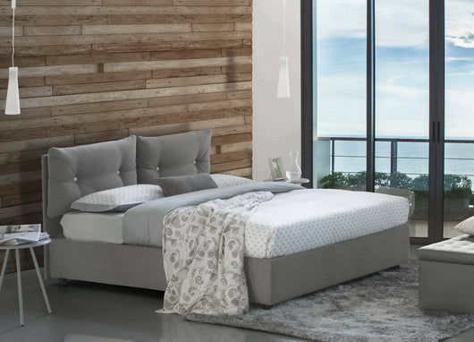 Letto matrimoniale Abbaione, Letto contenitore con rivestimento in tessuto, Made in Italy, Apertura frontale, adatto per materasso cm 160x190, Grigio
