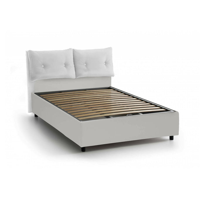 Letto matrimoniale Artrax, Letto contenitore con rivestimento in tessuto, Made in Italy, Apertura frontale, adatto per materasso cm 160x200, Bianco