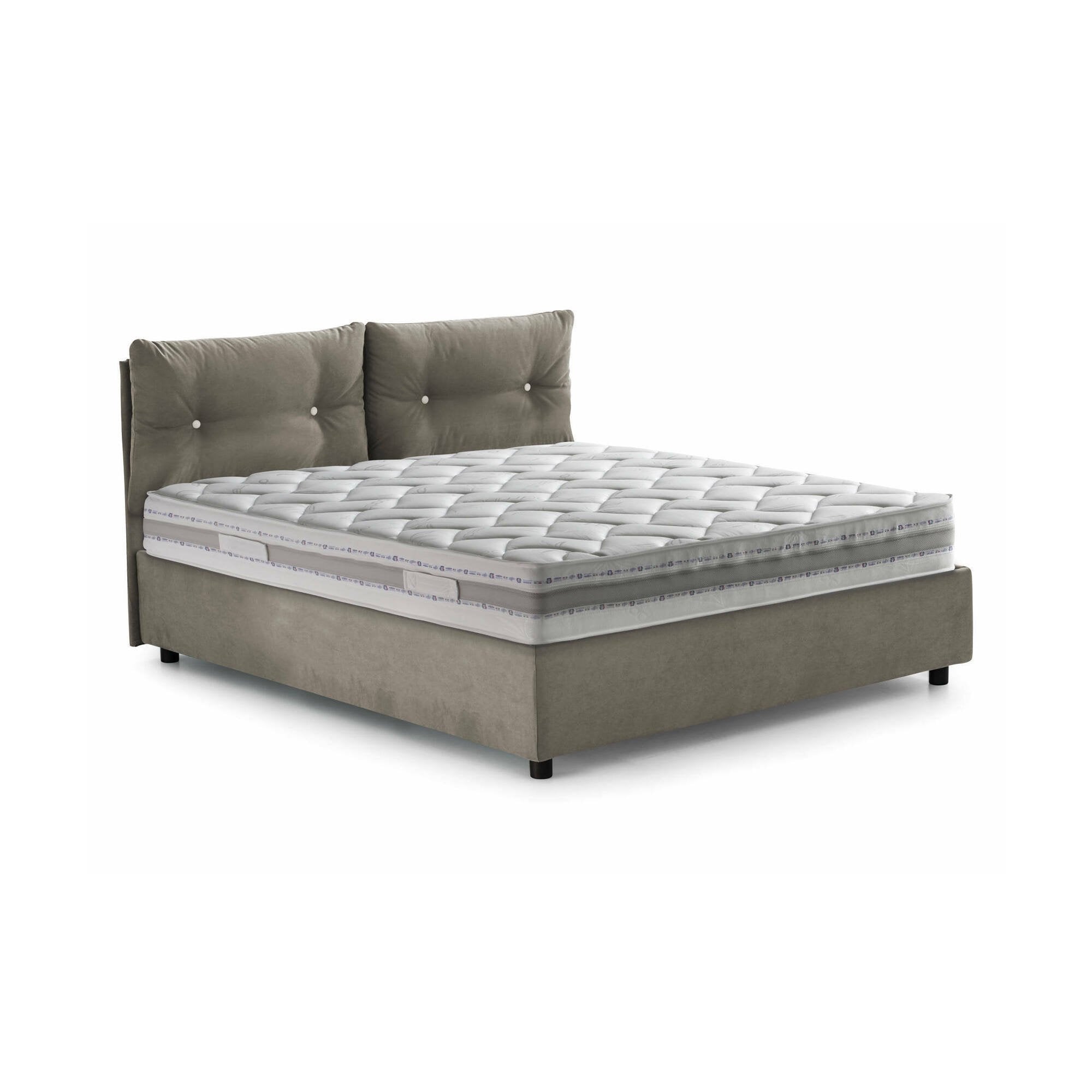 Letto matrimoniale Calcite, Letto contenitore con rivestimento in tessuto, Made in Italy, Apertura frontale, con materasso cm 160x200 incluso, Tortora