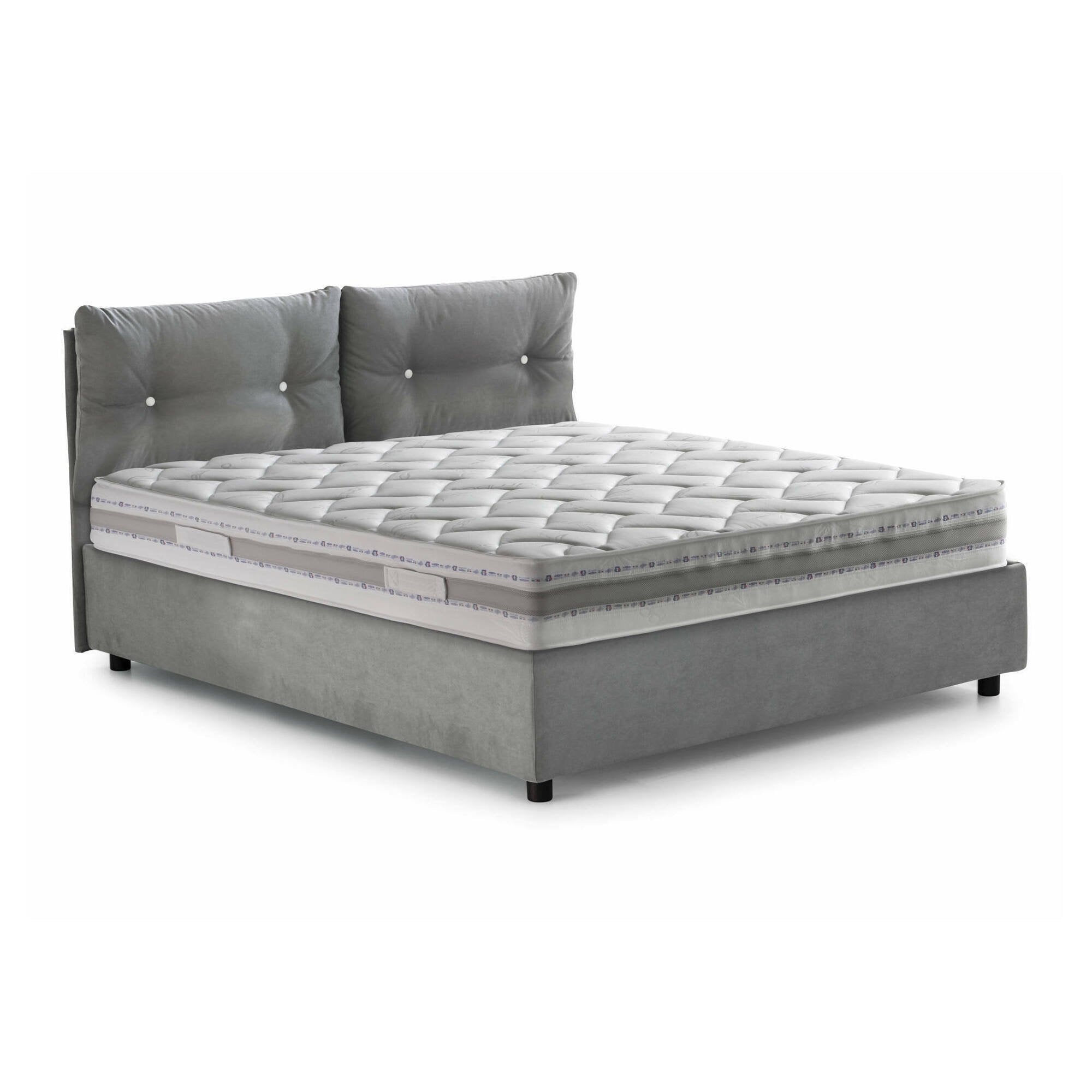 Letto matrimoniale Calcite, Letto contenitore con rivestimento in tessuto, Made in Italy, Apertura frontale, con materasso cm 160x200 incluso, Grigio