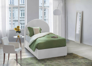 Letto singolo Amantea, Letto contenitore con rivestimento in tessuto, Made in Italy, Apertura frontale, adatto per materasso cm 80x190, Bianco