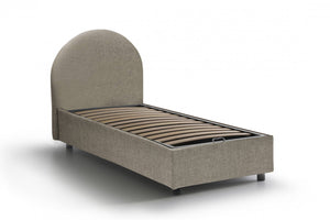 Letto singolo Amantea, Letto contenitore con rivestimento in tessuto, Made in Italy, Apertura frontale, adatto per materasso cm 80x190, Tortora