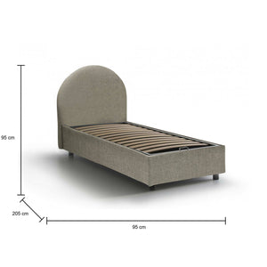 Letto singolo Amantea, Letto contenitore con rivestimento in tessuto, Made in Italy, Apertura frontale, adatto per materasso cm 80x190, Tortora