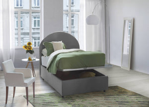 Letto singolo Amantea, Letto contenitore con rivestimento in tessuto, Made in Italy, Apertura frontale, adatto per materasso cm 80x190, Grigio