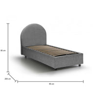 Letto singolo Amantea, Letto contenitore con rivestimento in tessuto, Made in Italy, Apertura frontale, adatto per materasso cm 80x190, Grigio