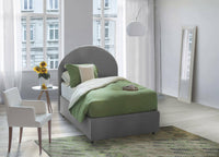 Letto singolo Amantea, Letto contenitore con rivestimento in tessuto, Made in Italy, Apertura frontale, adatto per materasso cm 80x190, Grigio
