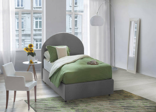 Letto singolo Amantea, Letto contenitore con rivestimento in tessuto, Made in Italy, Apertura frontale, adatto per materasso cm 80x190, Grigio