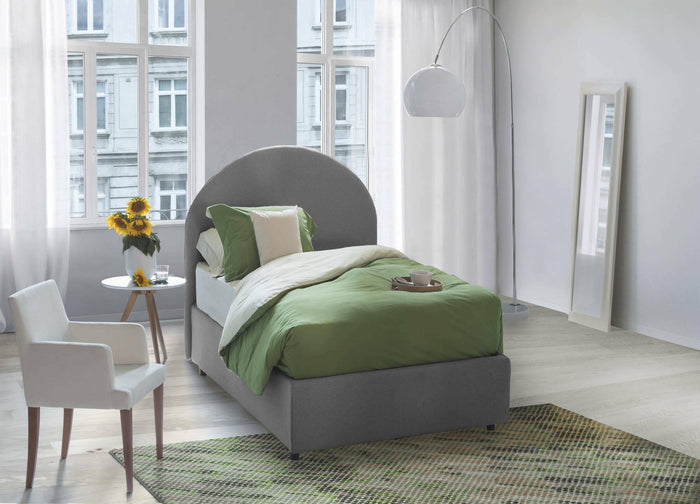 Letto singolo Amantea, Letto contenitore con rivestimento in tessuto, Made in Italy, Apertura frontale, adatto per materasso cm 80x190, Grigio
