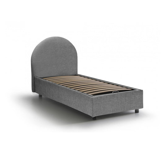 Letto singolo Amantea, Letto contenitore con rivestimento in tessuto, Made in Italy, Apertura frontale, adatto per materasso cm 80x190, Grigio