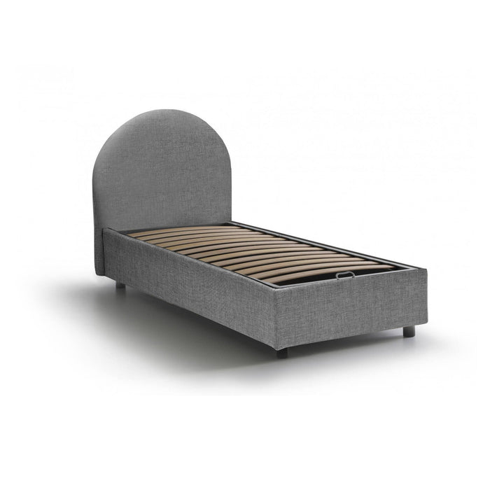 Letto singolo Amantea, Letto contenitore con rivestimento in tessuto, Made in Italy, Apertura frontale, adatto per materasso cm 80x190, Grigio