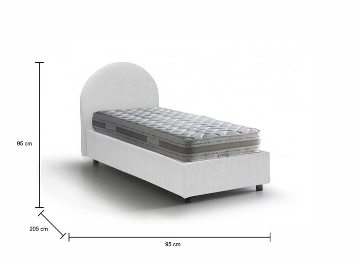 Letto singolo Egle, Letto contenitore con rivestimento in tessuto, Made in Italy, Apertura frontale, con materasso cm 80x190 incluso, Bianco