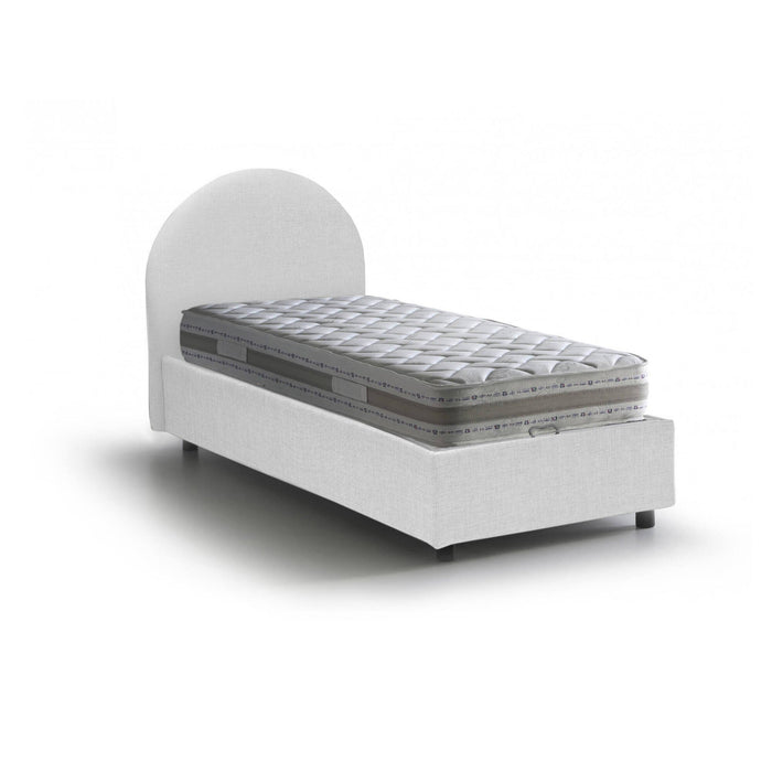 Letto singolo Egle, Letto contenitore con rivestimento in tessuto, Made in Italy, Apertura frontale, con materasso cm 80x190 incluso, Bianco