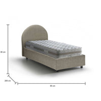 Letto singolo Egle, Letto contenitore con rivestimento in tessuto, Made in Italy, Apertura frontale, con materasso cm 80x190 incluso, Tortora