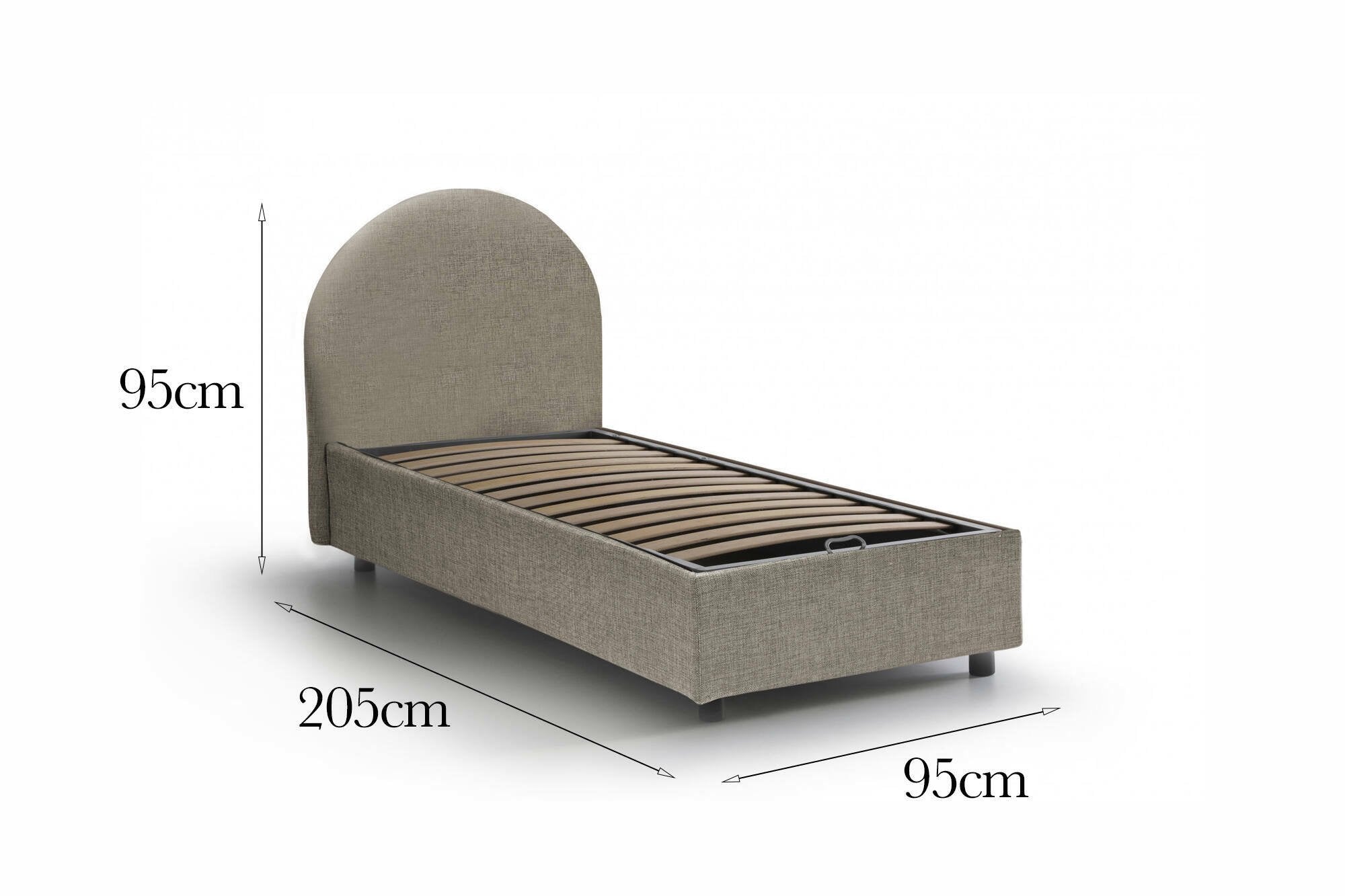 Letto singolo Egle, Letto contenitore con rivestimento in tessuto, Made in Italy, Apertura frontale, con materasso cm 80x190 incluso, Tortora