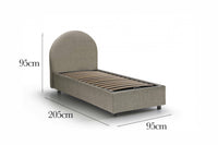 Letto singolo Egle, Letto contenitore con rivestimento in tessuto, Made in Italy, Apertura frontale, con materasso cm 80x190 incluso, Tortora