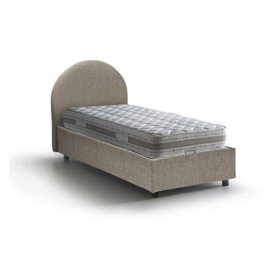 Letto singolo Egle, Letto contenitore con rivestimento in tessuto, Made in Italy, Apertura frontale, con materasso cm 80x190 incluso, Tortora