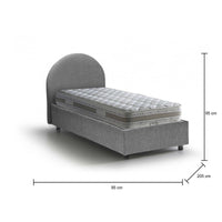 Letto singolo Egle, Letto contenitore con rivestimento in tessuto, Made in Italy, Apertura frontale, con materasso cm 80x190 incluso, Grigio