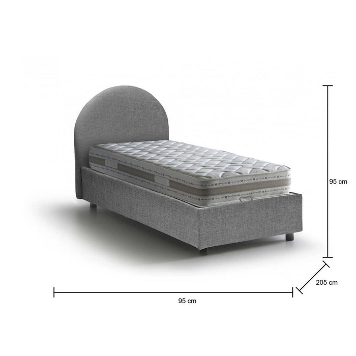 Letto singolo Egle, Letto contenitore con rivestimento in tessuto, Made in Italy, Apertura frontale, con materasso cm 80x190 incluso, Grigio