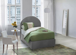 Letto singolo Egle, Letto contenitore con rivestimento in tessuto, Made in Italy, Apertura frontale, con materasso cm 80x190 incluso, Grigio