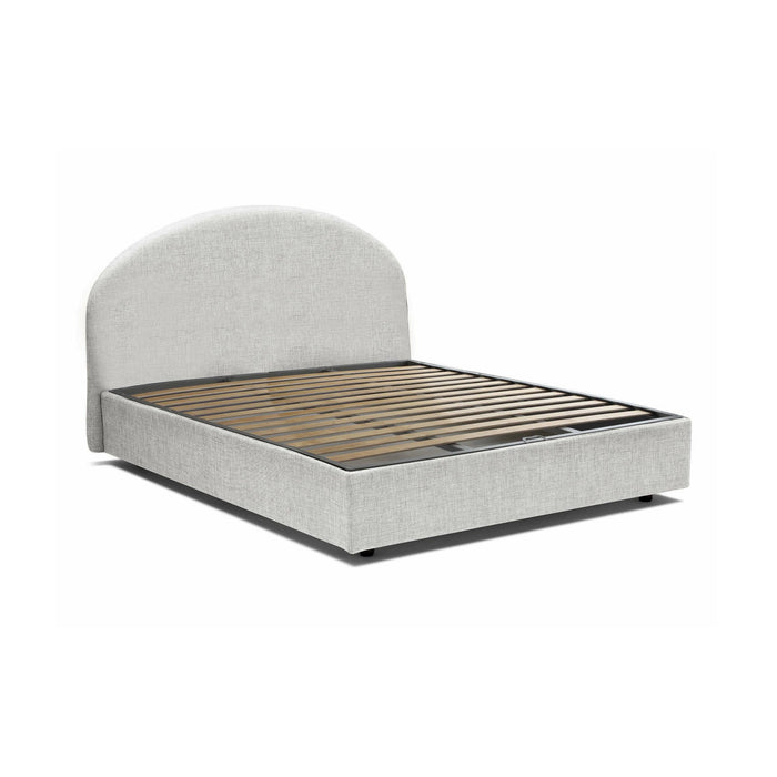 Letto piazza e mezza Akis, Letto contenitore con rivestimento in tessuto, Made in Italy, Apertura frontale, adatto per materasso cm 120x190, Bianco