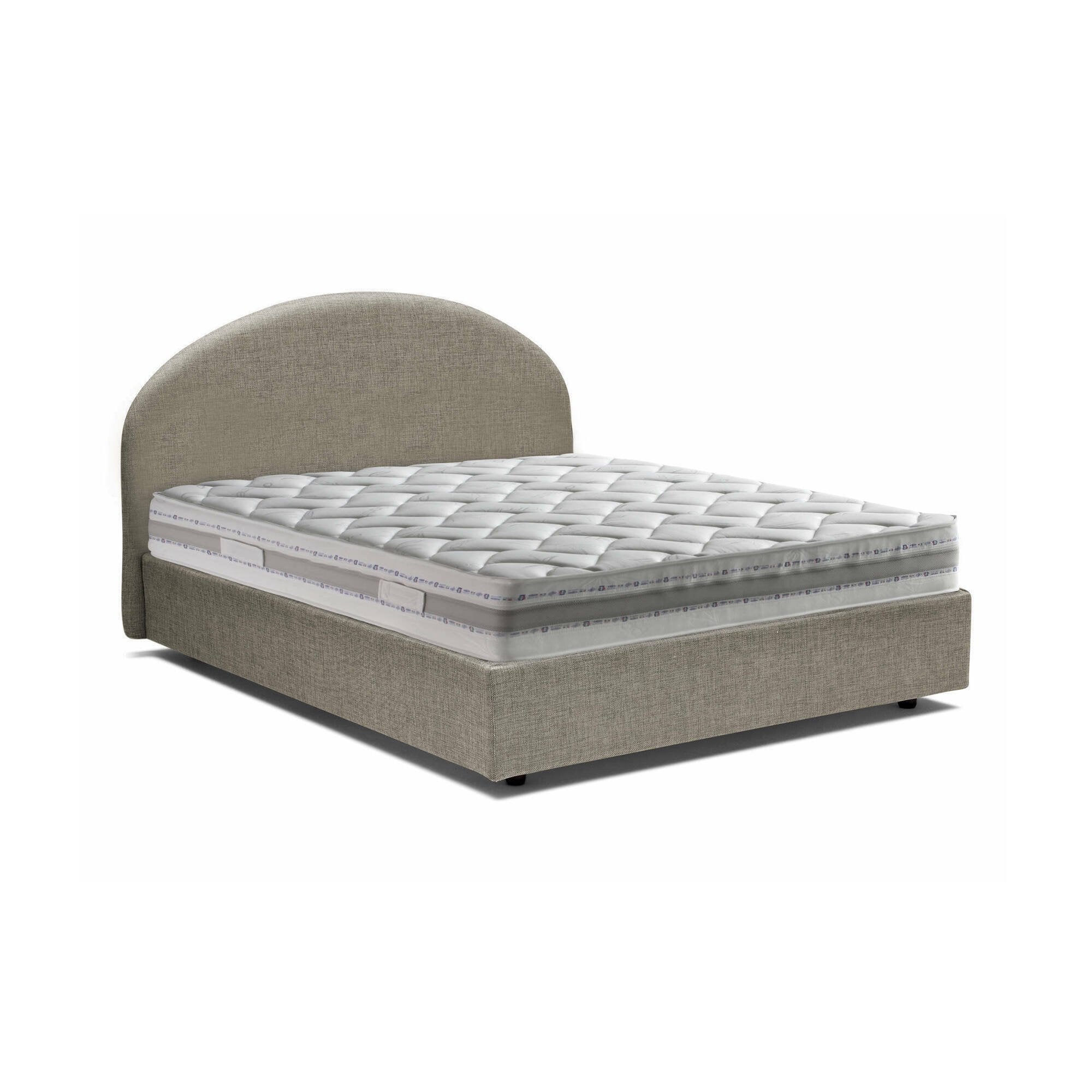 Letto piazza e mezza Acy, Letto contenitore con rivestimento in tessuto, Made in Italy, Apertura frontale, con materasso cm 120x190 incluso, Tortora