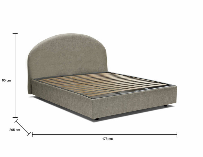 Letto matrimoniale Archivio, Letto contenitore con rivestimento in tessuto, Made in Italy, Apertura frontale, adatto per materasso cm 160x190, Tortora