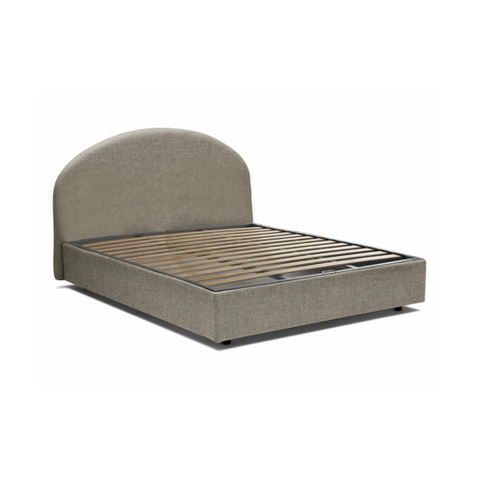 Letto matrimoniale Archivio, Letto contenitore con rivestimento in tessuto, Made in Italy, Apertura frontale, adatto per materasso cm 160x190, Tortora