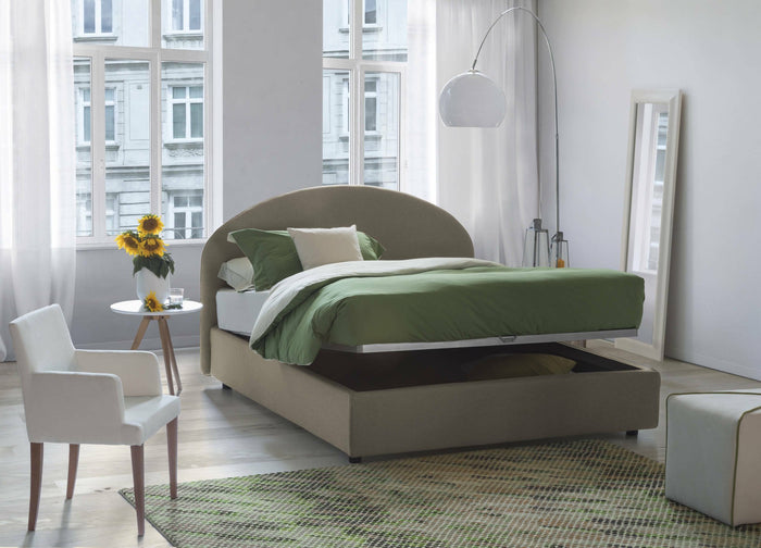 Letto matrimoniale Fiorella, Letto contenitore con rivestimento in tessuto, Made in Italy, Apertura frontale, adatto per materasso cm 160x200, Tortora