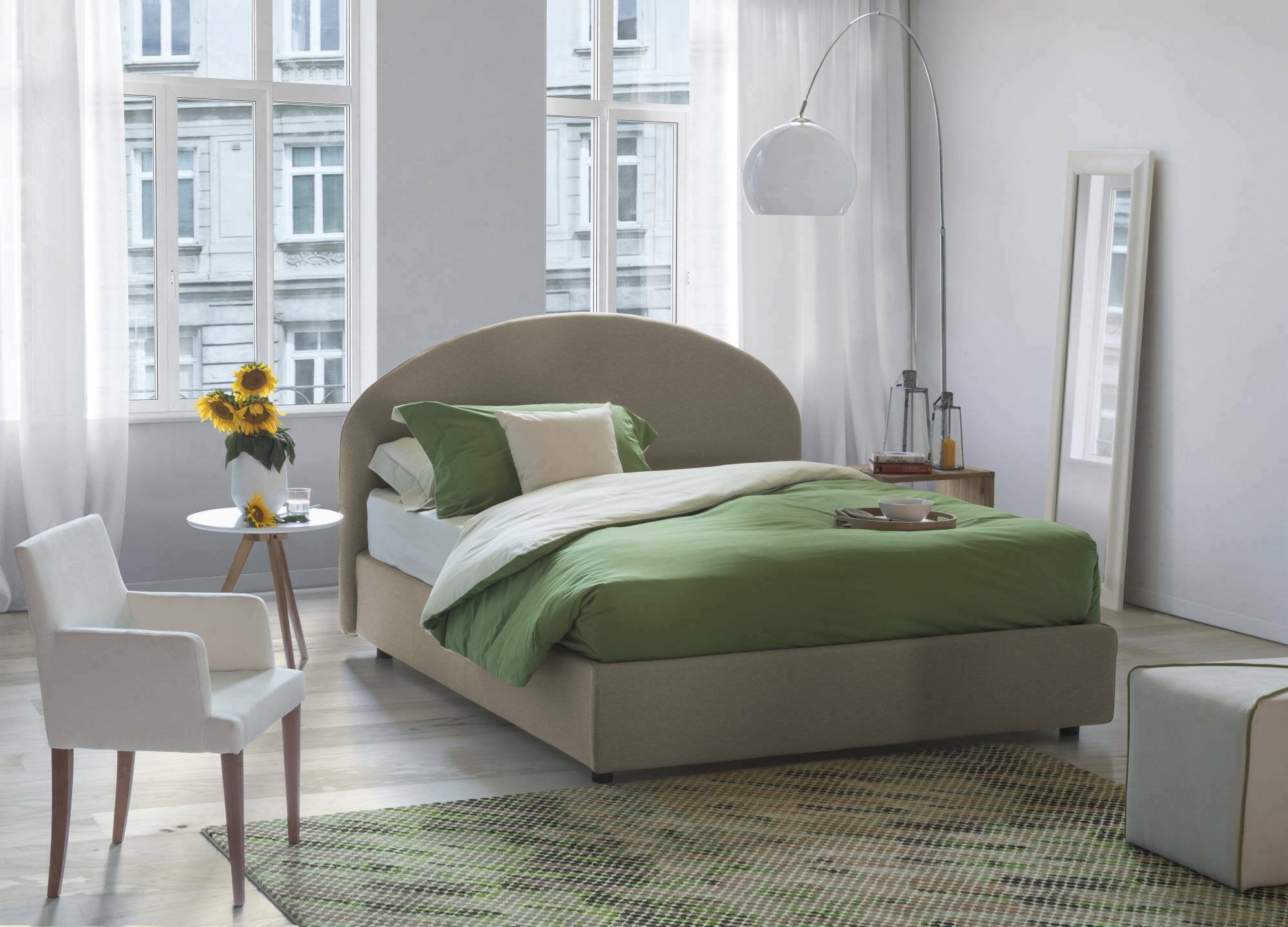 Letto matrimoniale Fiorella, Letto contenitore con rivestimento in tessuto, Made in Italy, Apertura frontale, adatto per materasso cm 160x200, Tortora