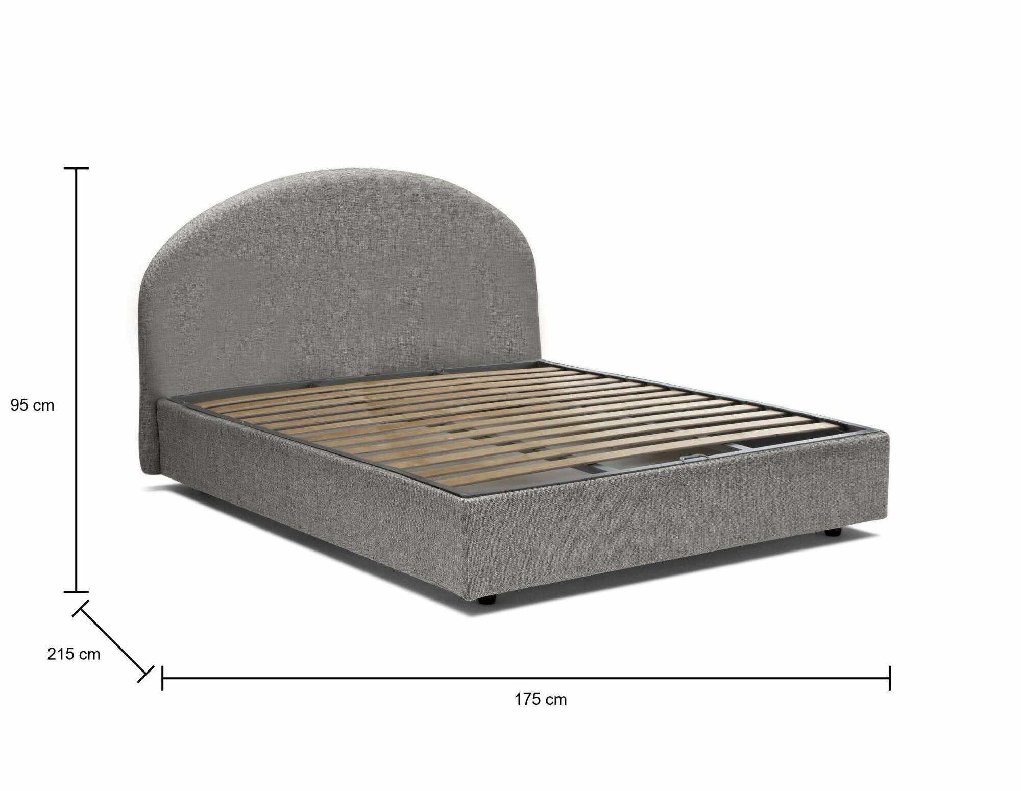 Letto matrimoniale Fiorella, Letto contenitore con rivestimento in tessuto, Made in Italy, Apertura frontale, adatto per materasso cm 160x200, Grigio