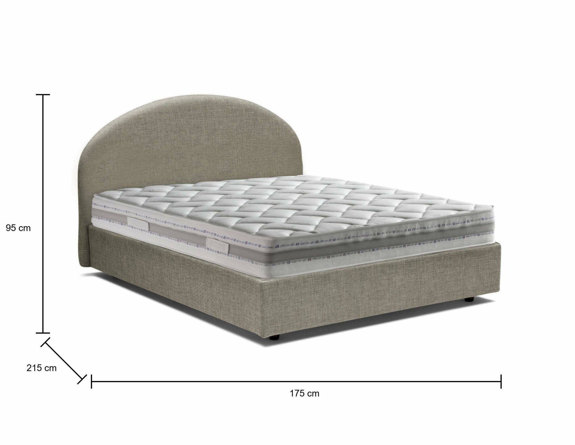 Letto matrimoniale Melanite, Letto contenitore con rivestimento in tessuto, Made in Italy, Apertura frontale, con materasso cm 160x200 incluso, Tortora