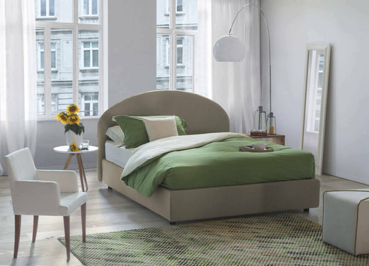 Letto matrimoniale Melanite, Letto contenitore con rivestimento in tessuto, Made in Italy, Apertura frontale, con materasso cm 160x200 incluso, Tortora