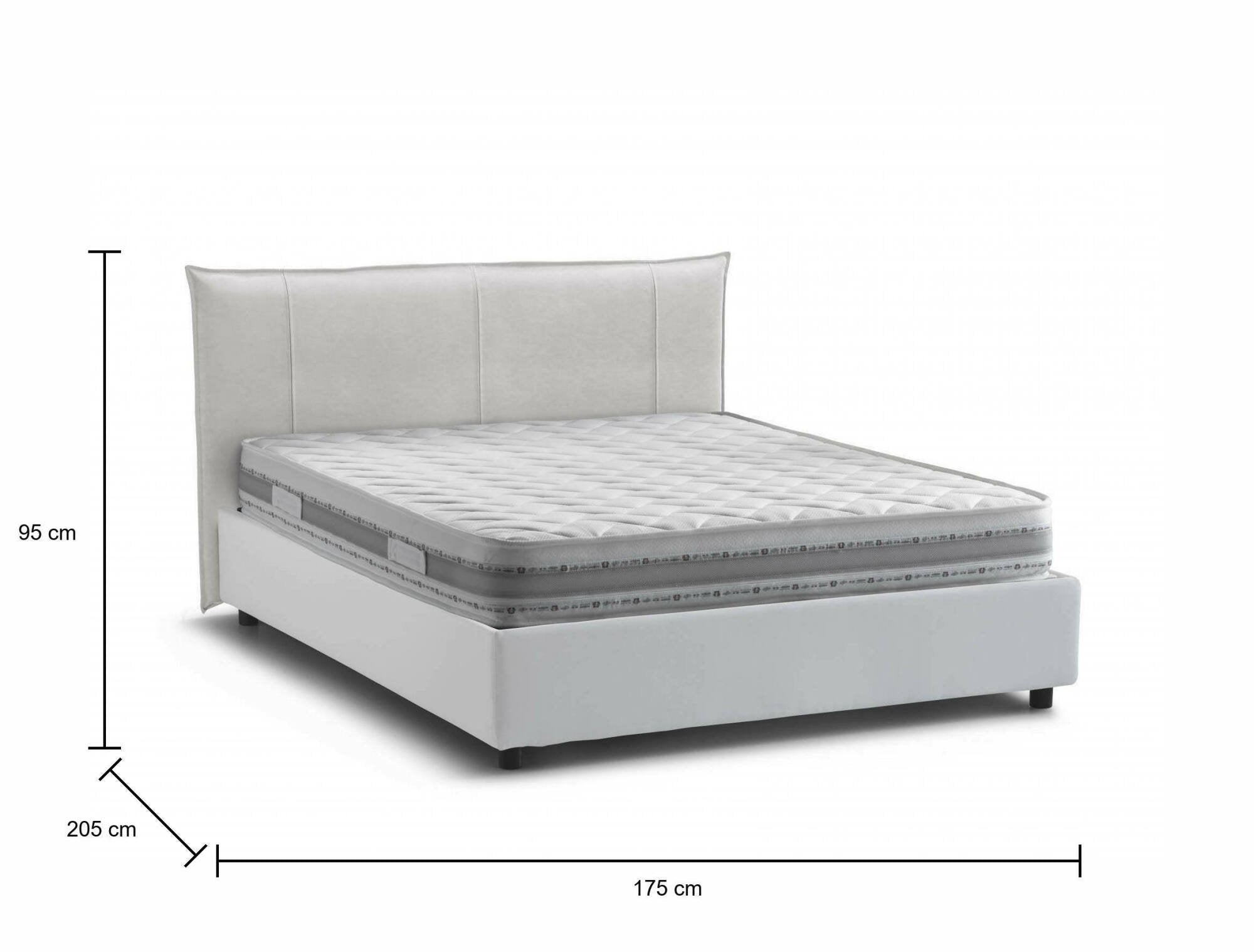 Letto matrimoniale Almond, Letto contenitore con rivestimento in tessuto, Made in Italy, Apertura frontale, con materasso 160x190 cm incluso, Bianco