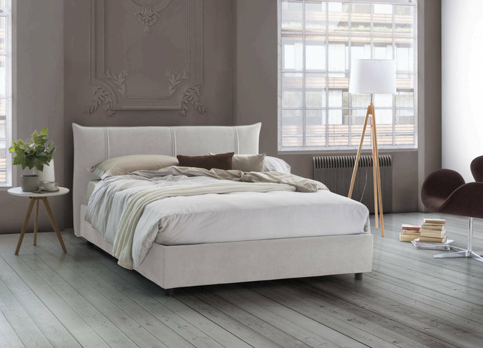 Letto matrimoniale Almond, Letto contenitore con rivestimento in tessuto, Made in Italy, Apertura frontale, con materasso 160x190 cm incluso, Bianco