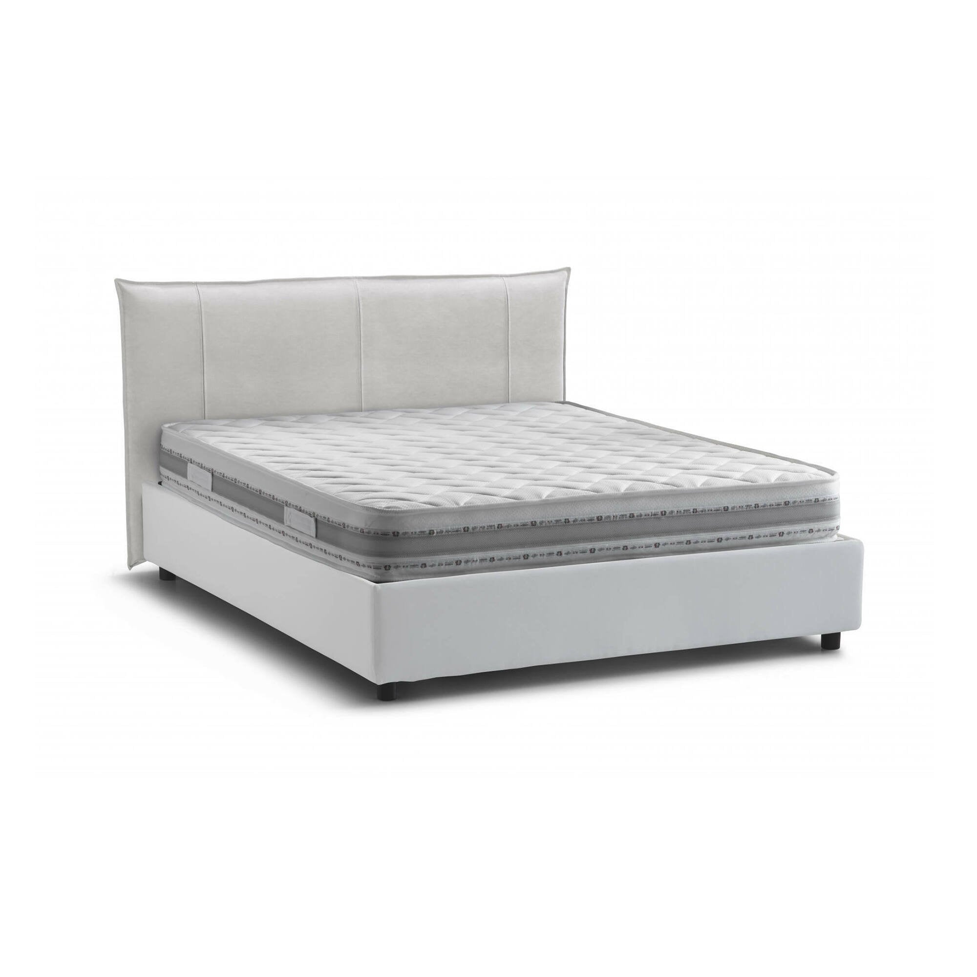 Letto matrimoniale Almond, Letto contenitore con rivestimento in tessuto, Made in Italy, Apertura frontale, con materasso 160x190 cm incluso, Bianco