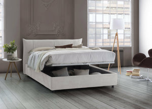 Letto matrimoniale Ambassador, Letto contenitore con rivestimento in tessuto, Made in Italy, Apertura frontale, adatto per materasso 160x200 cm, Bianco