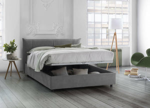 Letto matrimoniale Geras, Letto contenitore con rivestimento in tessuto, Made in Italy, Apertura frontale, con materasso 160x200 cm incluso, Grigio